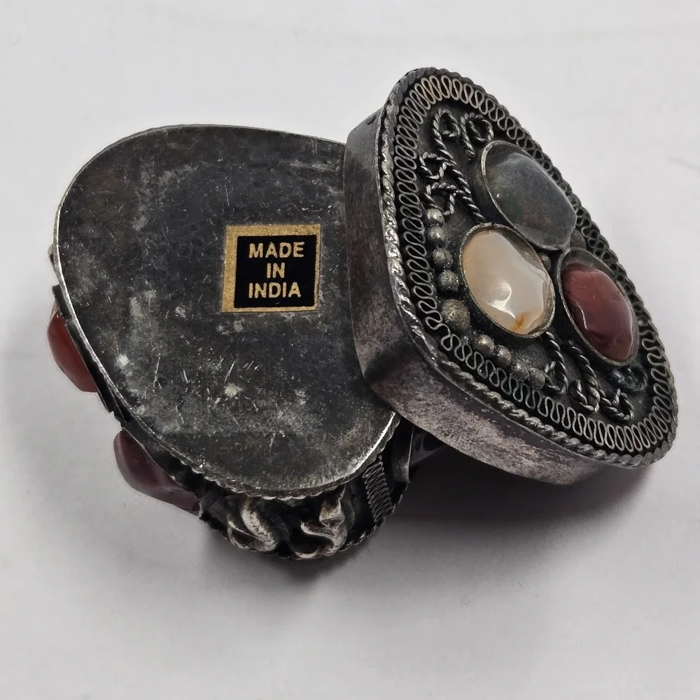 Tiny Vintage Indian Stone Trinket Box Mini Jewelry Ring Box Boho Decor